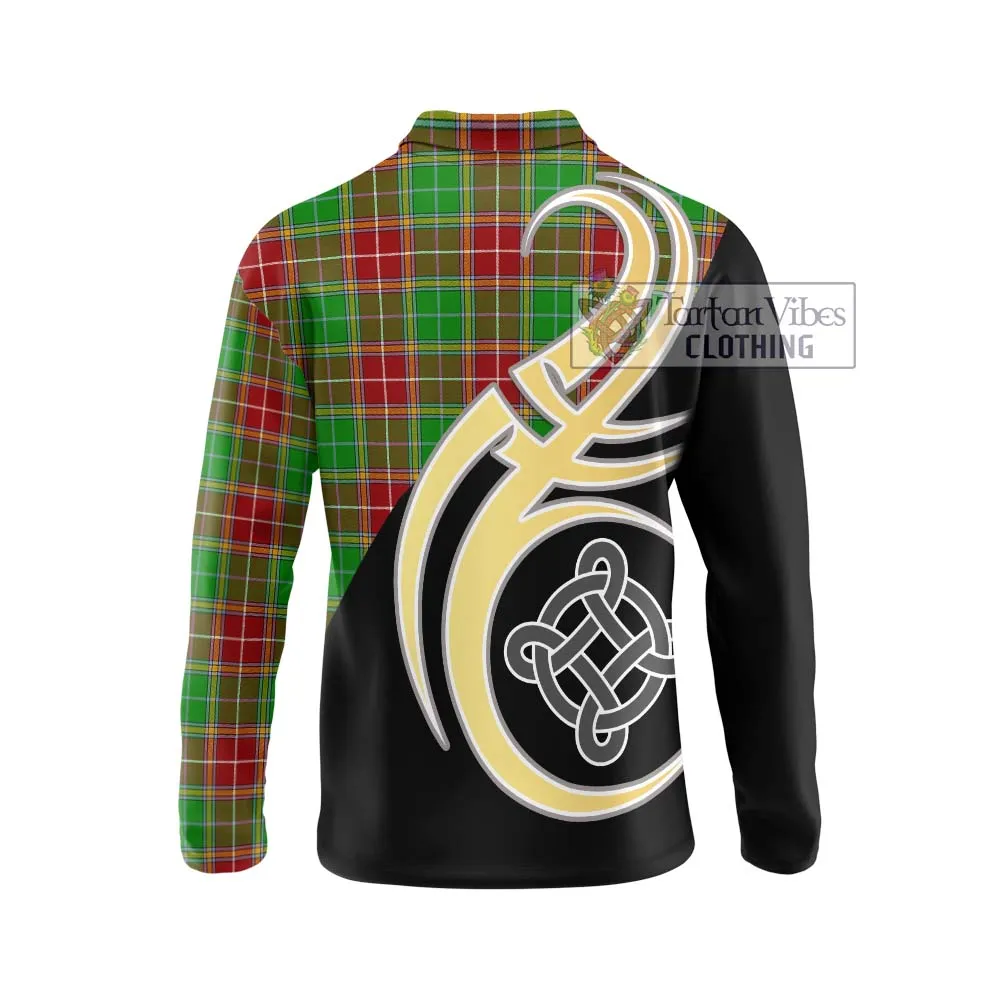 Baxter Modern Tartan Long Sleeve Polo Shirt with Family Crest and Celtic Symbol Style