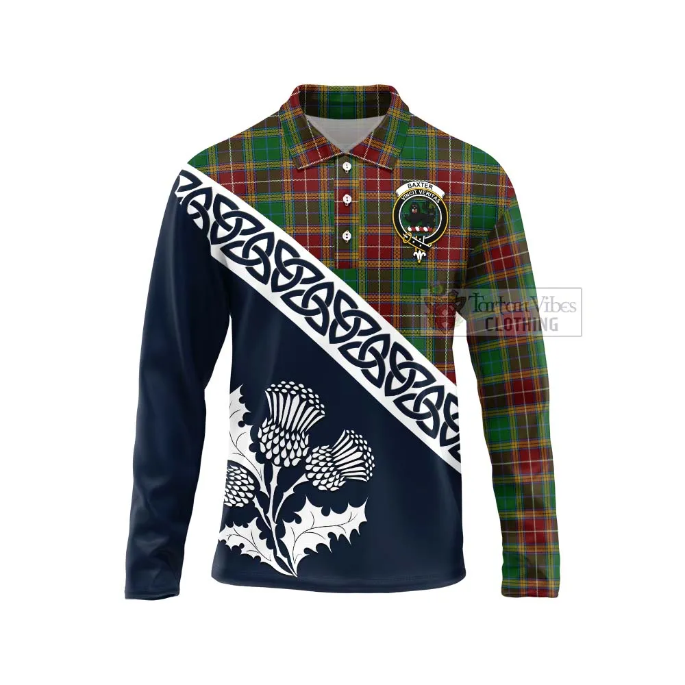 Baxter Tartan Long Sleeve Polo Shirt Featuring Thistle and Scotland Map