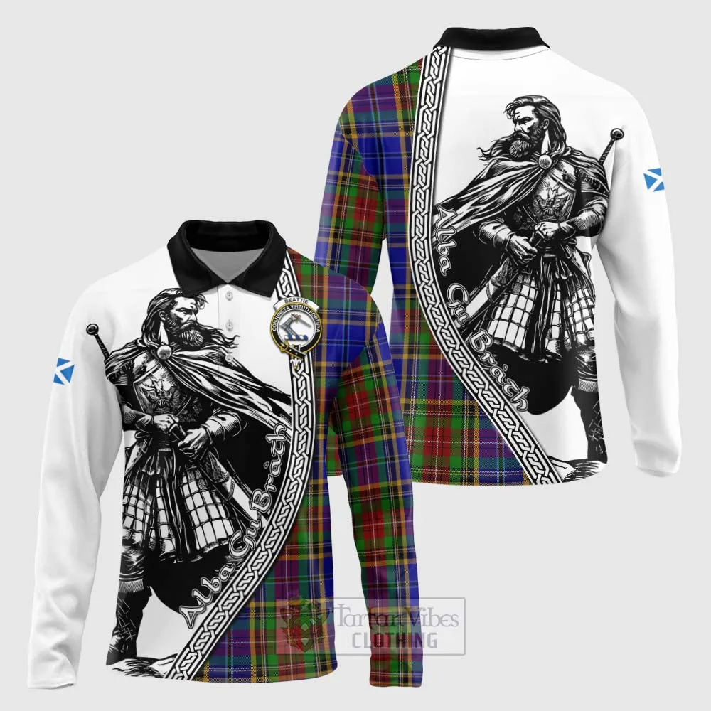 Beattie (Beatty) Tartan Clan Crest Long Sleeve Polo Shirt with Highlander Warrior Celtic Style