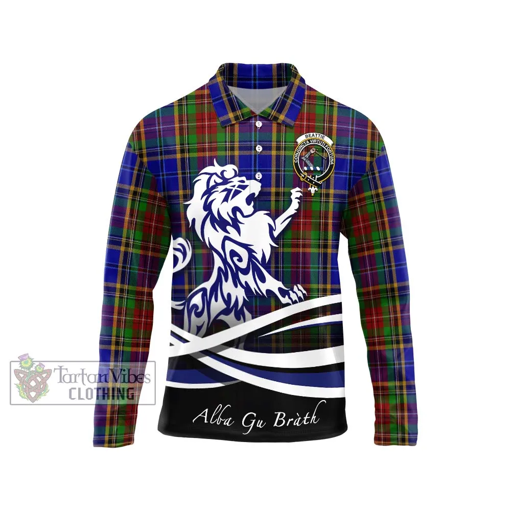 Beattie Tartan Long Sleeve Polo Shirt with Alba Gu Brath Regal Lion Emblem