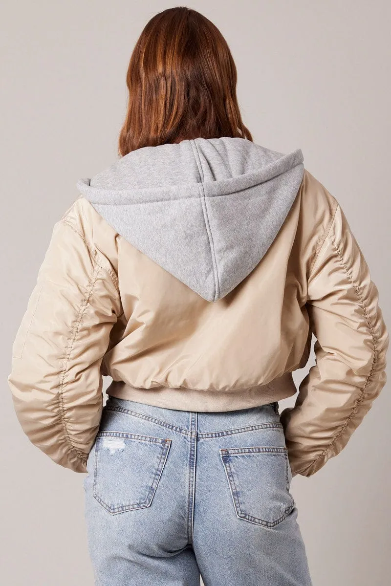 Beige Hoodie Bomber Jacket