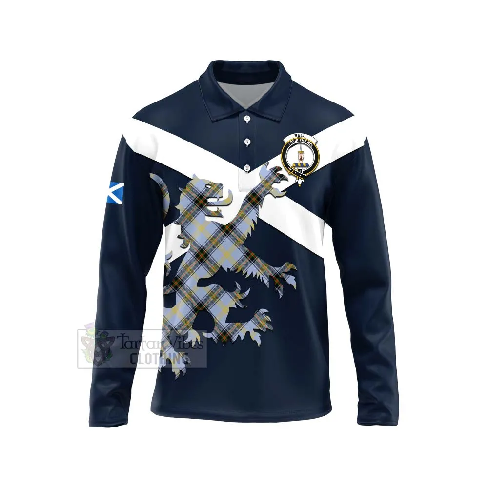 Bell Tartan Lion Rampant Long Sleeve Polo Shirt  Proudly Display Your Heritage with Alba Gu Brath and Clan Name