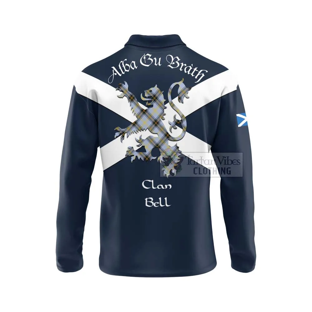 Bell Tartan Lion Rampant Long Sleeve Polo Shirt  Proudly Display Your Heritage with Alba Gu Brath and Clan Name