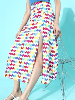 Berrylush Women Multicoloured Geometric Printed Flared A-Line Midi Skirt