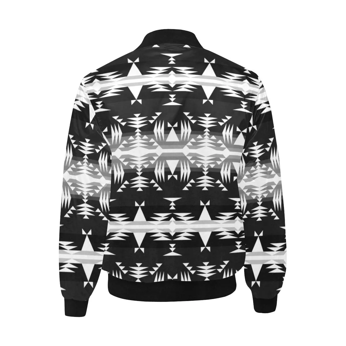 Between the Mountains Black and White Unisex Heavy Bomber Jacket with Quilted Lining