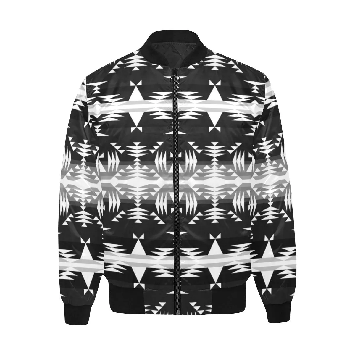 Between the Mountains Black and White Unisex Heavy Bomber Jacket with Quilted Lining