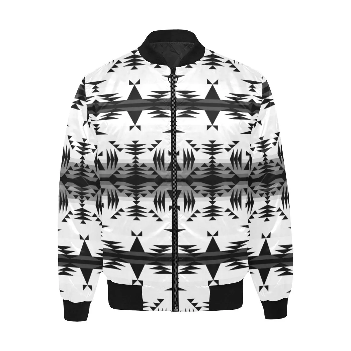 Between the Mountains White and Black Unisex Heavy Bomber Jacket with Quilted Lining