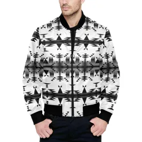 Between the Mountains White and Black Unisex Heavy Bomber Jacket with Quilted Lining