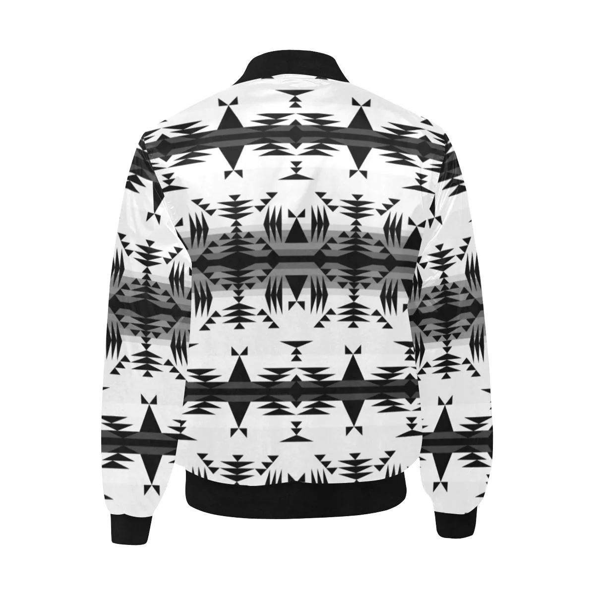 Between the Mountains White and Black Unisex Heavy Bomber Jacket with Quilted Lining