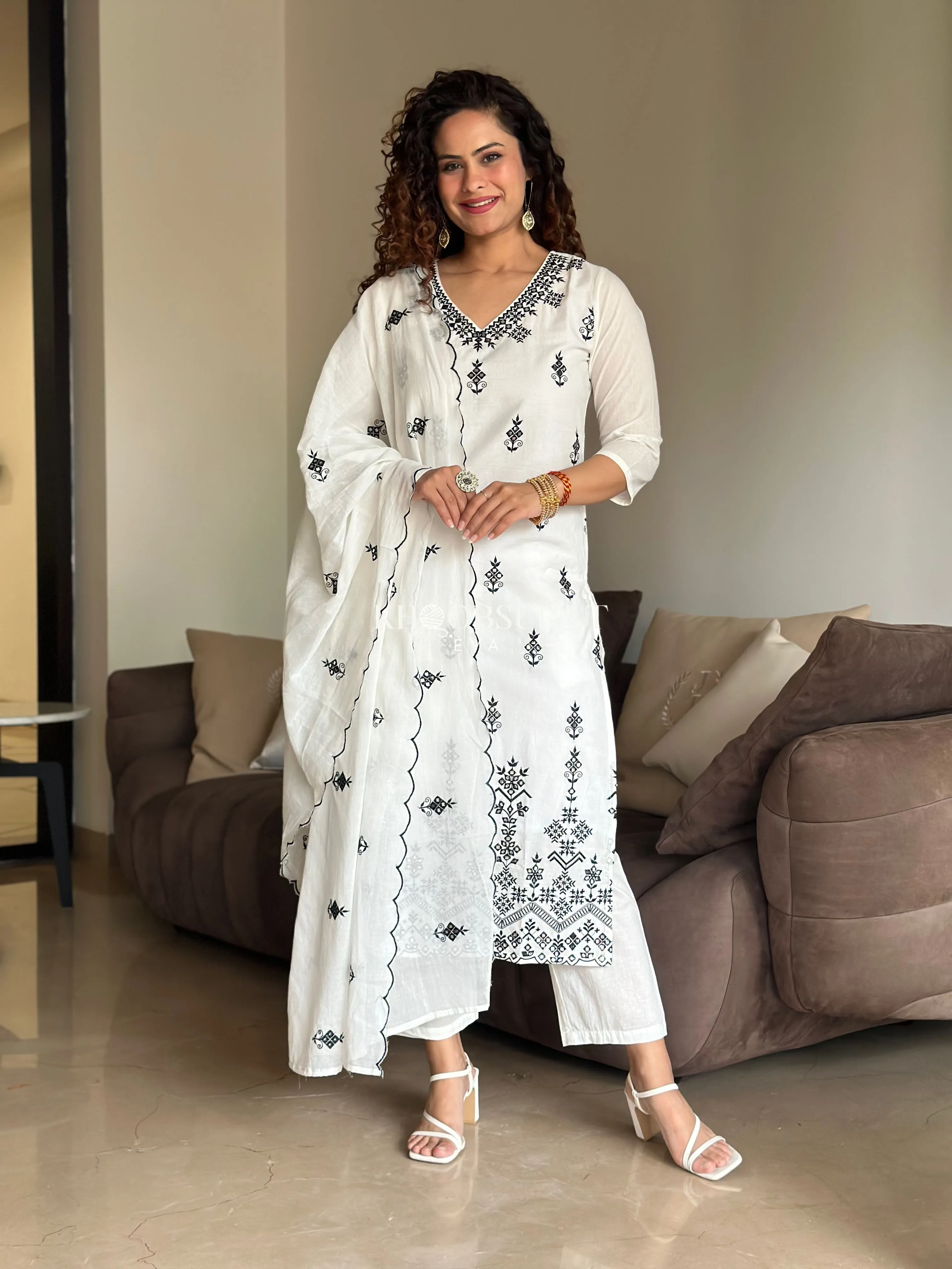 Biba White Kurta Suit Sets For Woman