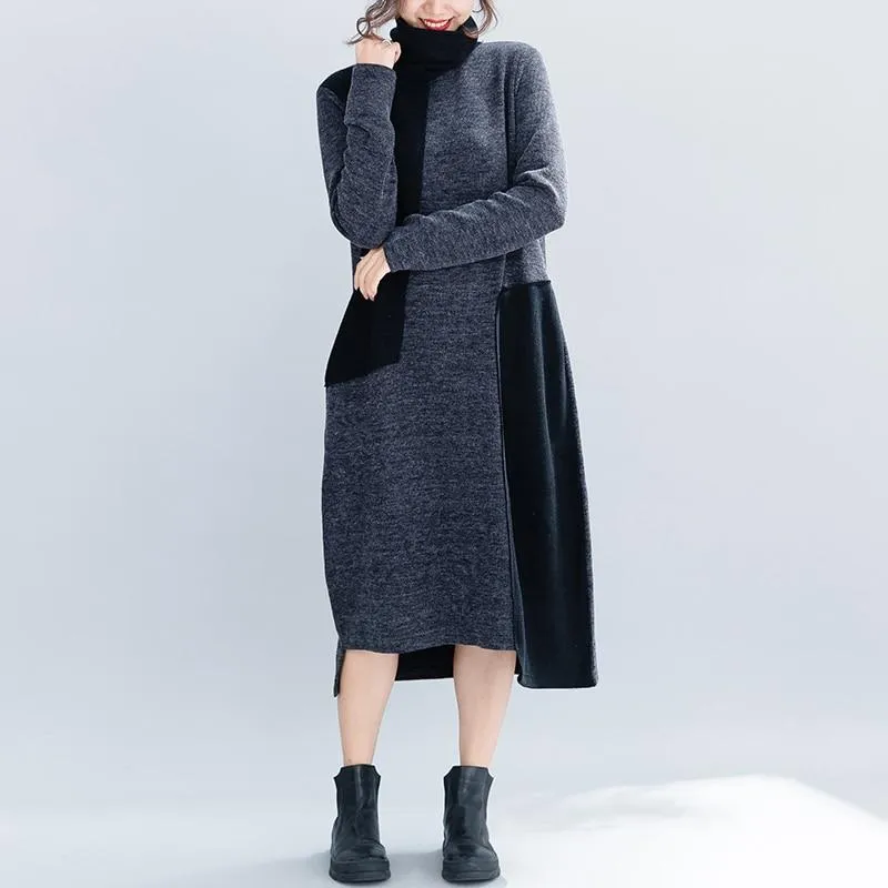 Black & Grey Long Sleeve Turtleneck Dress