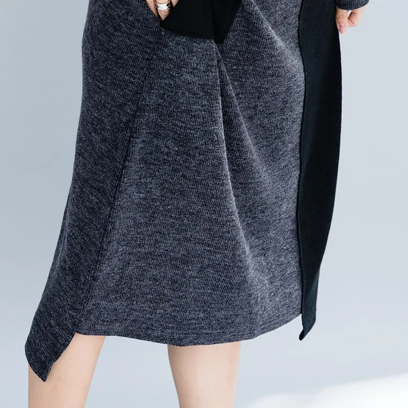 Black & Grey Long Sleeve Turtleneck Dress