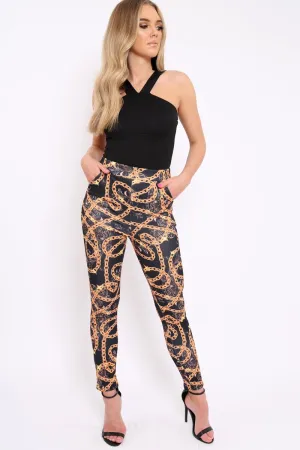 Black Chain Print Trousers - Donika