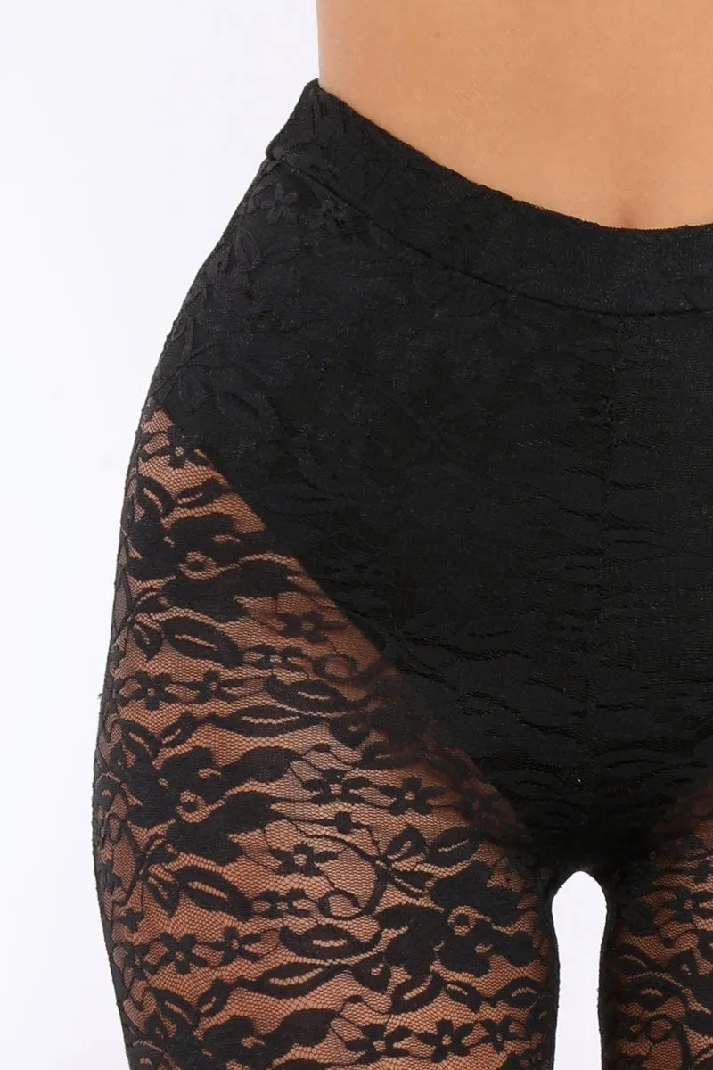 Black Lace Dip Hem Trousers - Fion