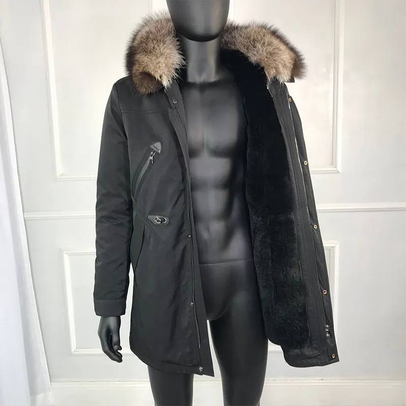 Black/Navy Real Fox Fur Parka Real Rabbit Fur Removable Lining Coats