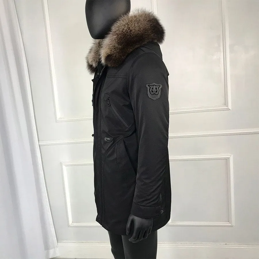 Black/Navy Real Fox Fur Parka Real Rabbit Fur Removable Lining Coats