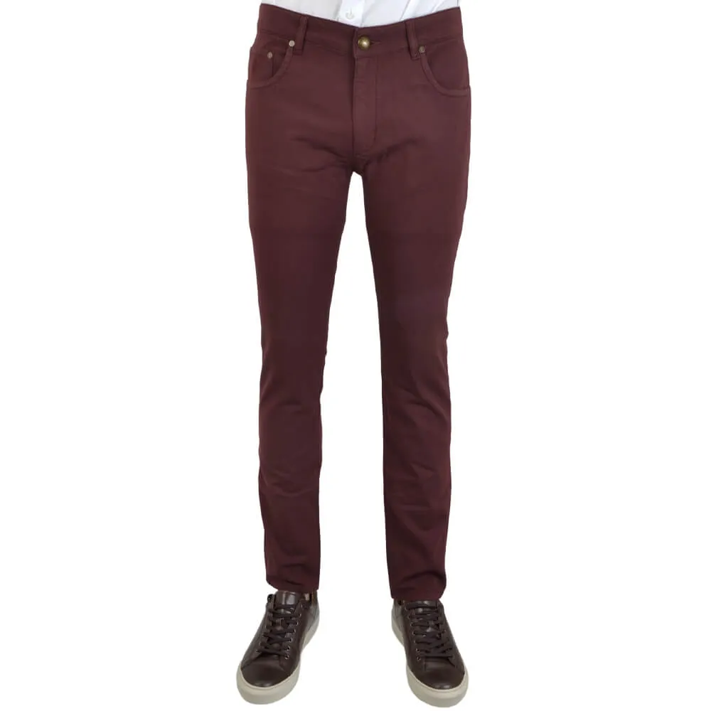 Bordeaux Stretch Cotton Textured Five Pocket Trousers