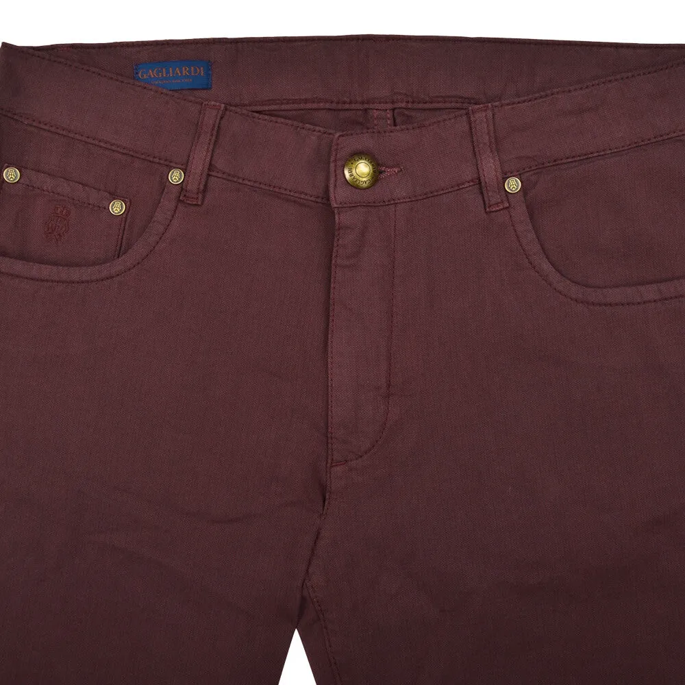 Bordeaux Stretch Cotton Textured Five Pocket Trousers