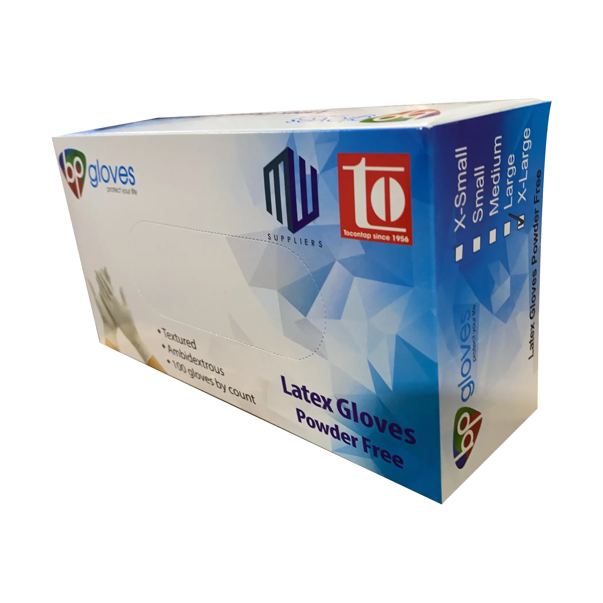 BP Latex Gloves, Powder-Free, size XL (Pk: 100 pcs/box)