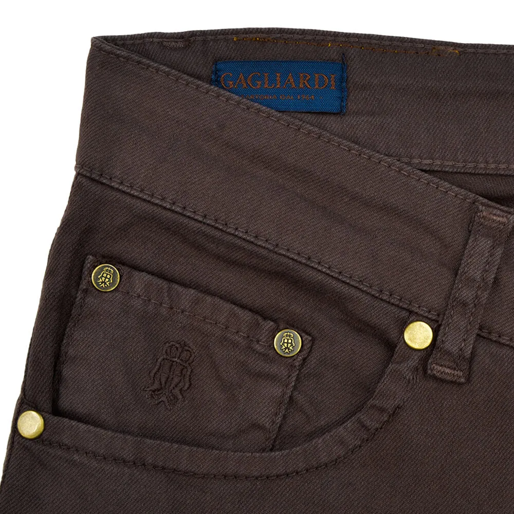 Brown Stretch Cotton Five Pocket Trousers