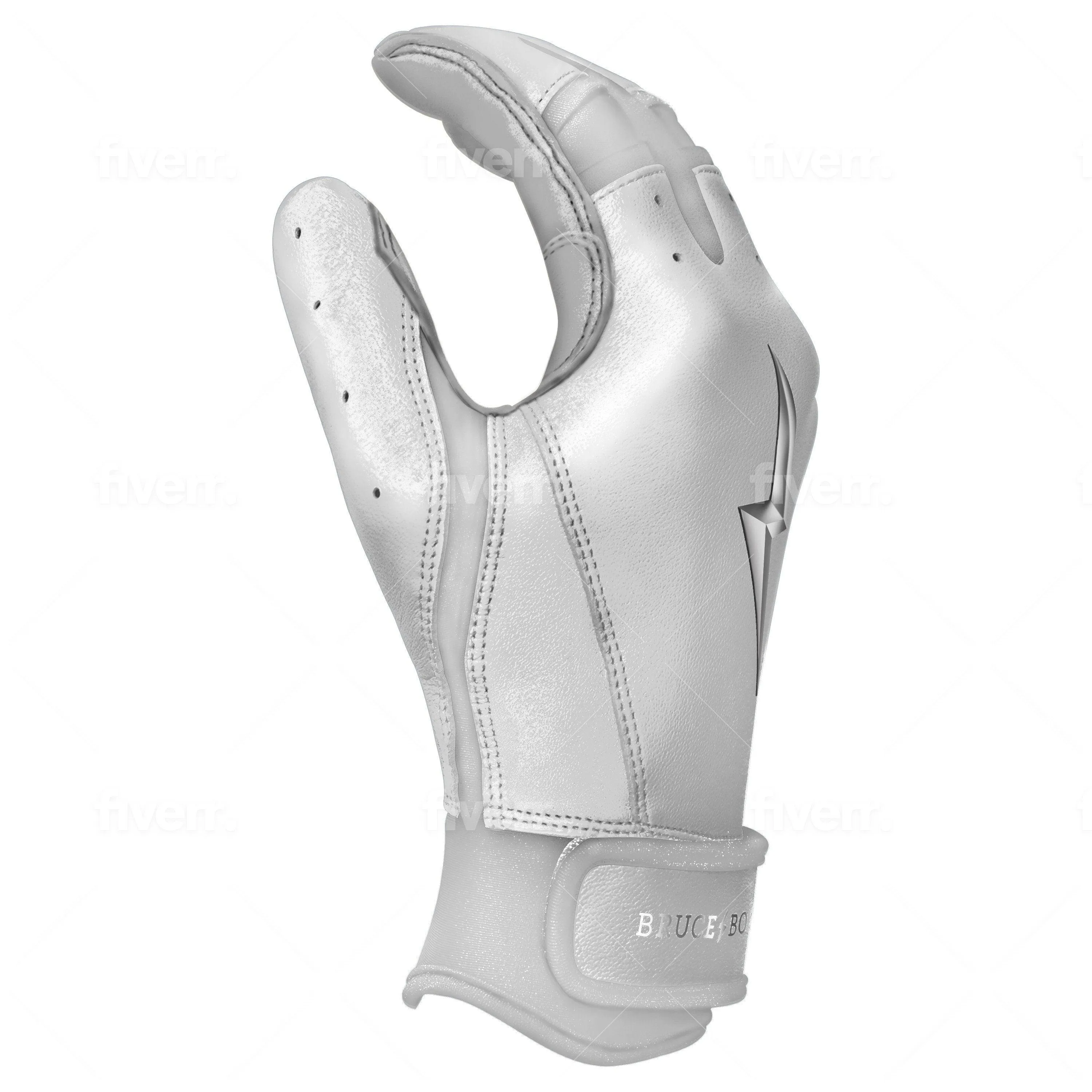 Bruce Bolt PREMIUM PRO Chrome Series Short Cuff Batting Gloves: White