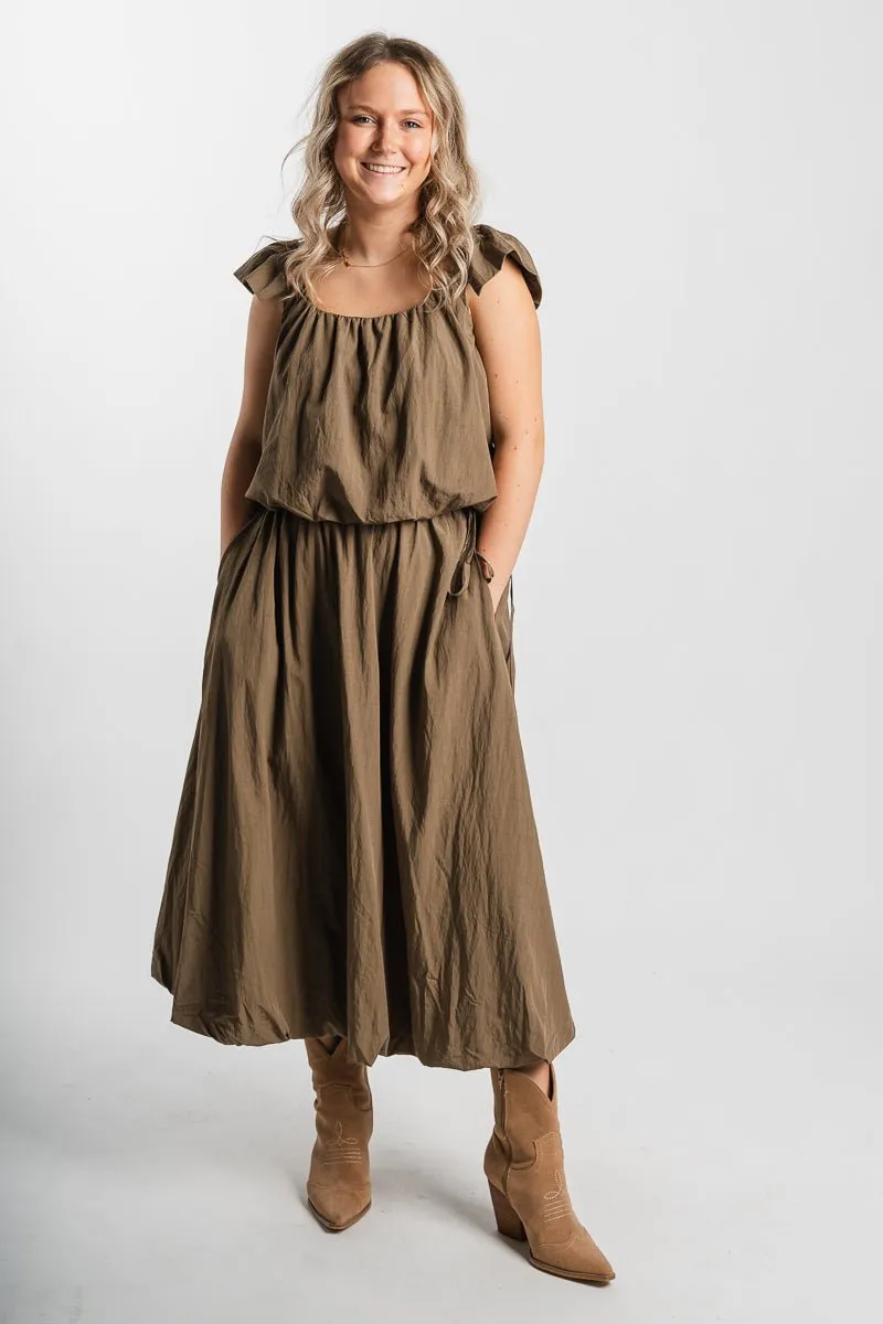 Bubble midi skirt dark olive