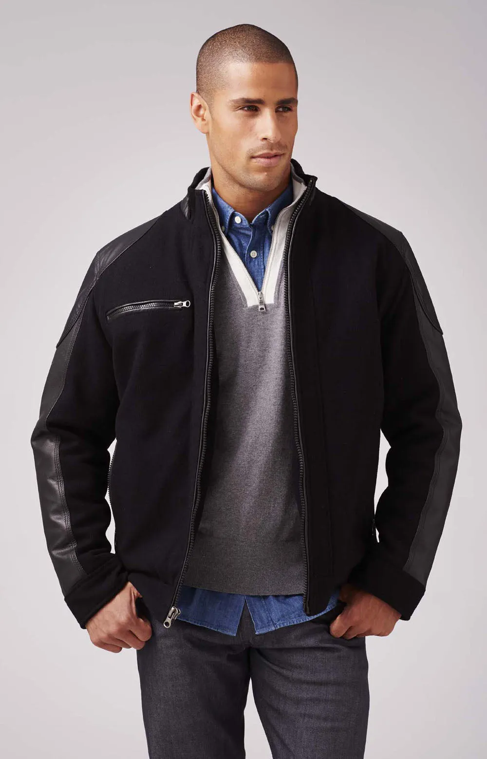 Burk's Bay Men's Wool & Leather Racing Style Jacket