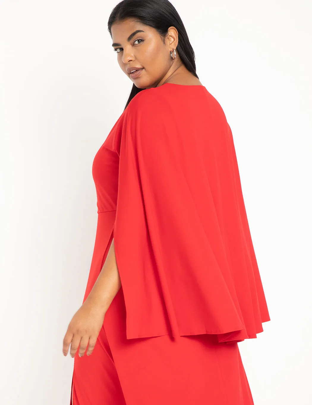 Cape Midi Dress With Slit in Haute Red