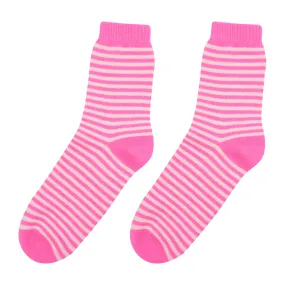 Cashmere Stripe Socks in Hot Pink and Cream