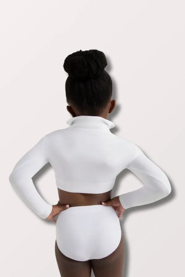 Children's Turtleneck Long Sleeve Crop Top w/Zipper - White