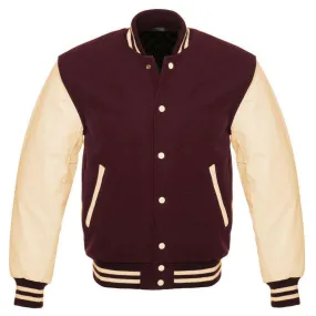 Classic Maroon and Cream Varsity Jacket with Customizable Logos