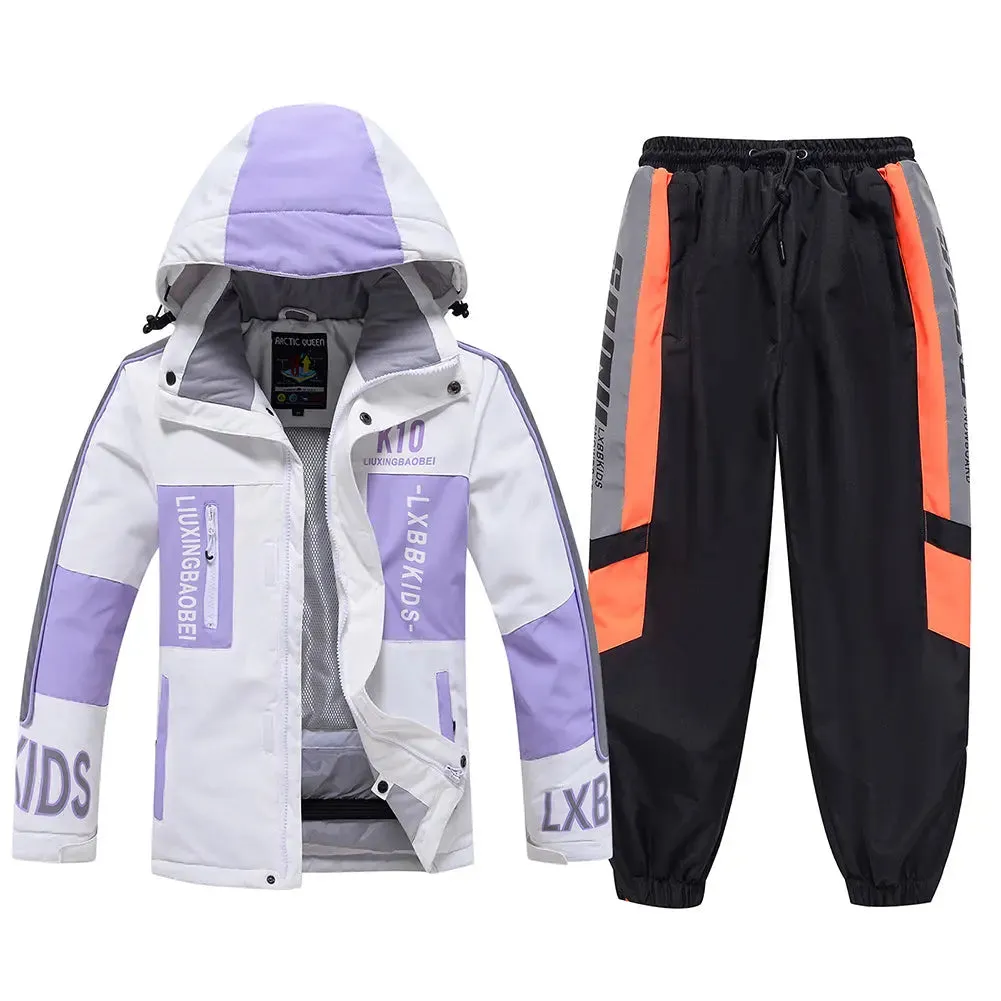 Classical Kids Hooded Snowsuits 2 Pieces Outdoor Coat & Trousers