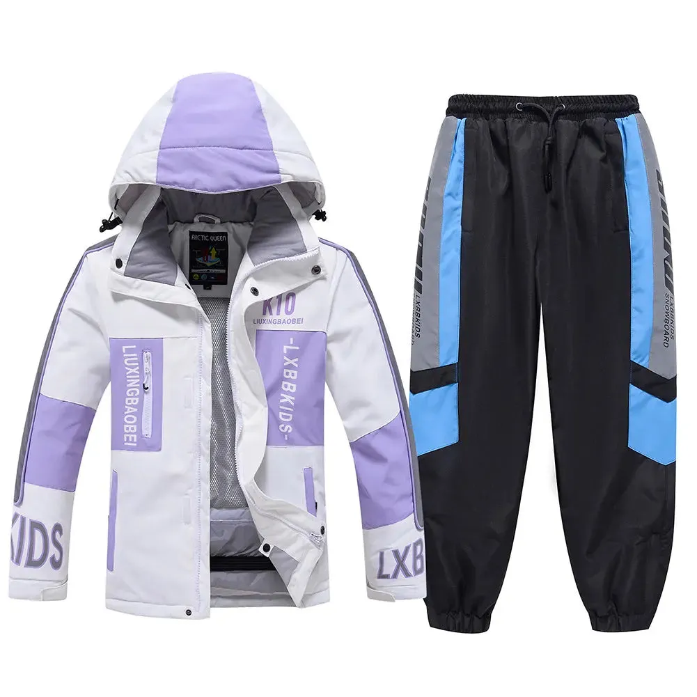 Classical Kids Hooded Snowsuits 2 Pieces Outdoor Coat & Trousers