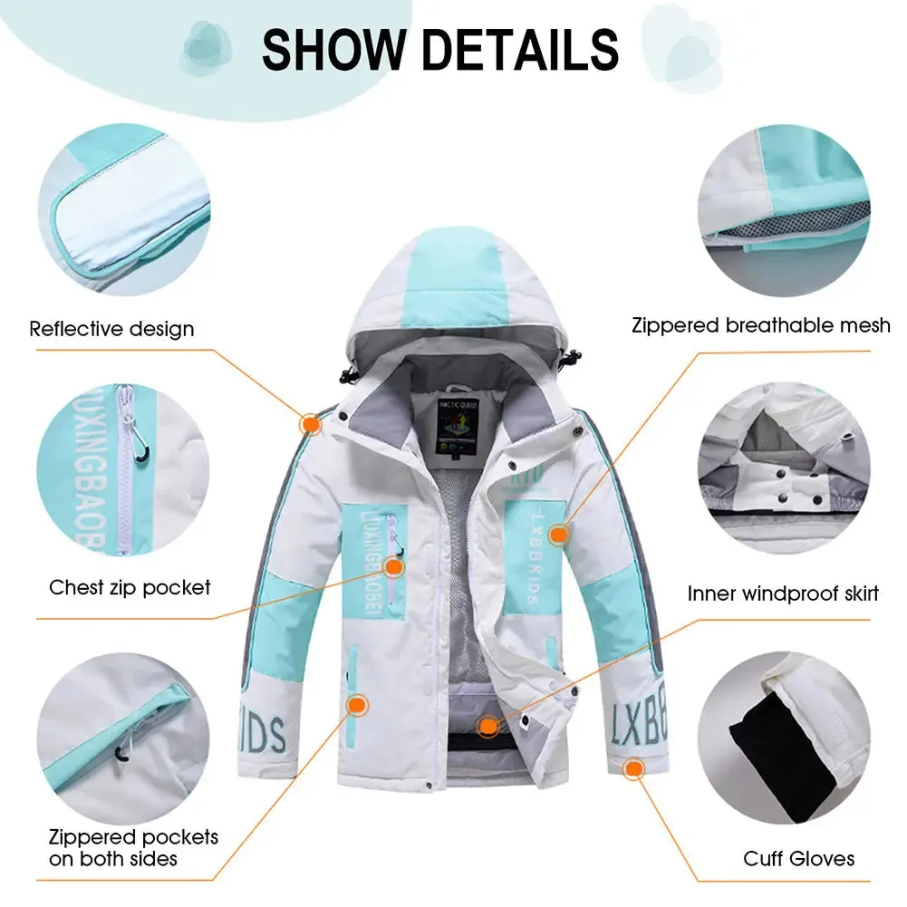 Classical Kids Hooded Snowsuits 2 Pieces Outdoor Coat & Trousers