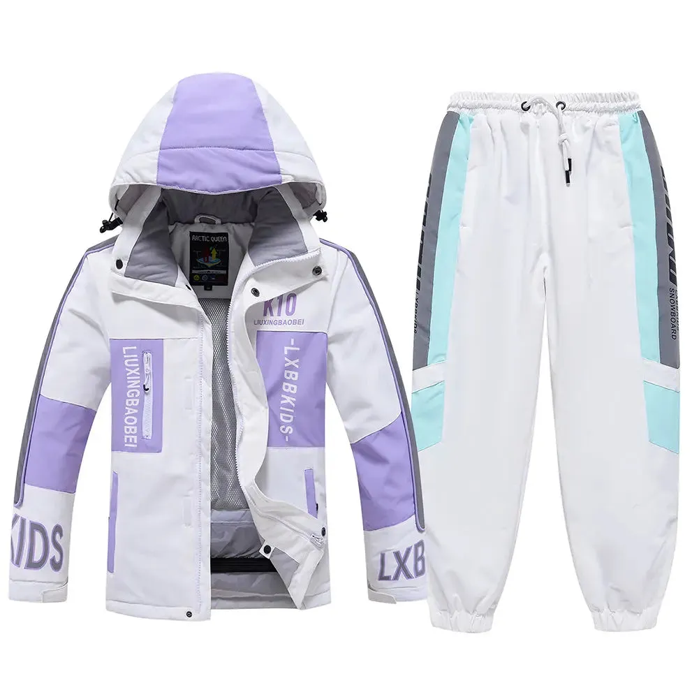 Classical Kids Hooded Snowsuits 2 Pieces Outdoor Coat & Trousers