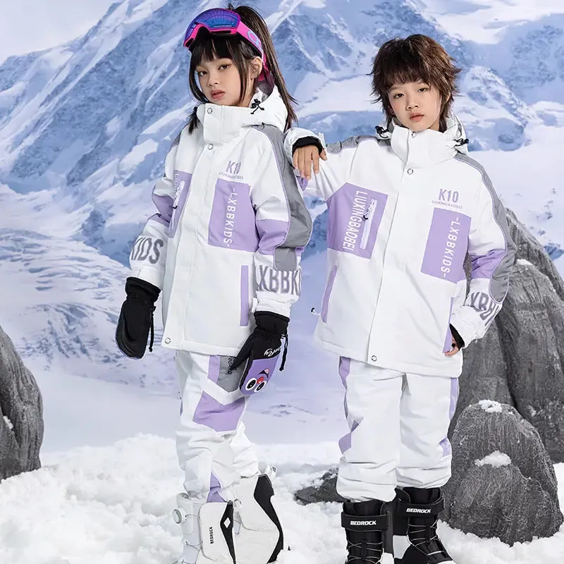 Classical Kids Hooded Snowsuits 2 Pieces Outdoor Coat & Trousers