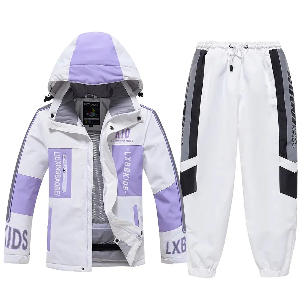 Classical Kids Hooded Snowsuits 2 Pieces Outdoor Coat & Trousers