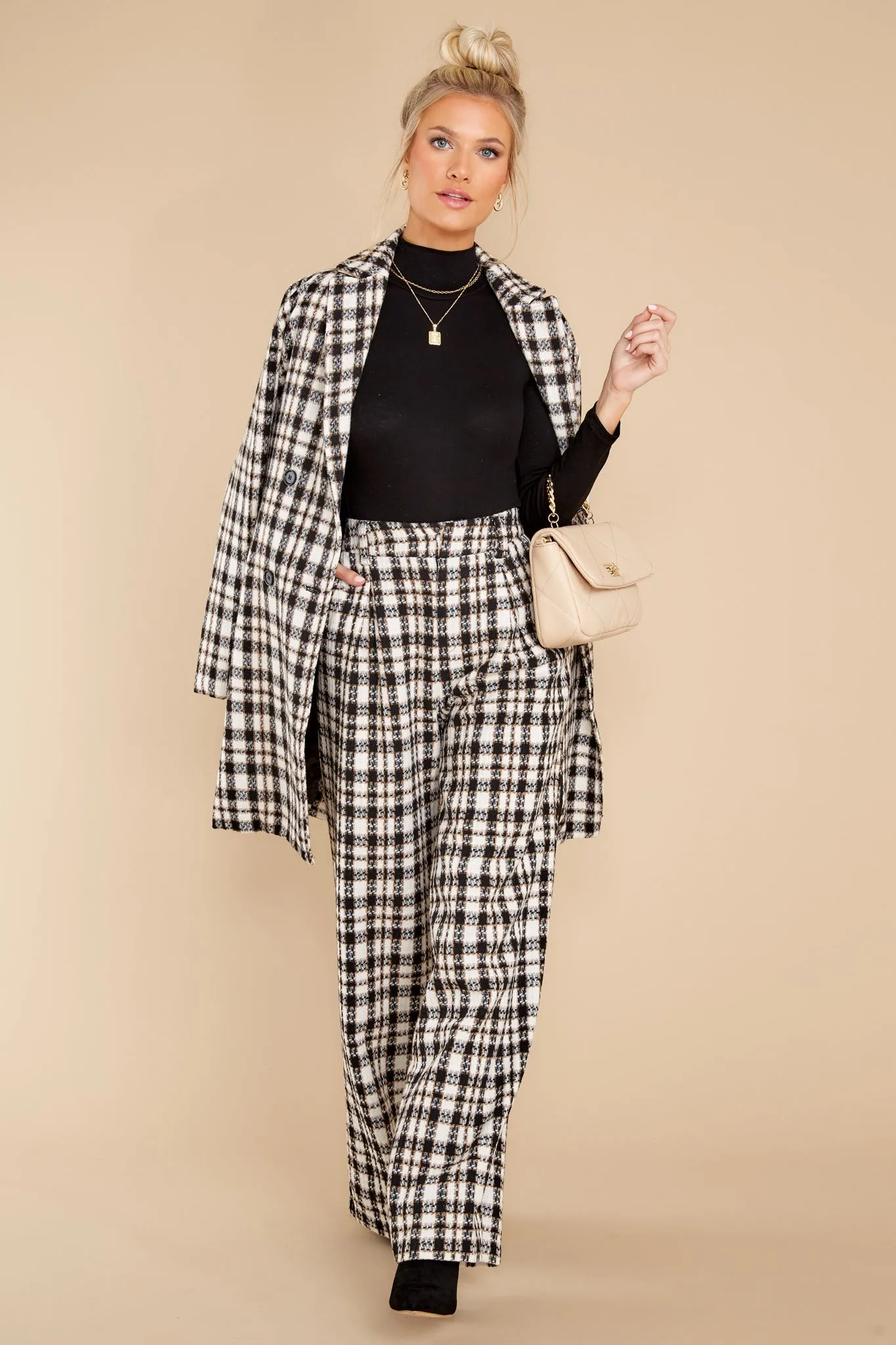 Classically Chic Black And White Plaid Coat