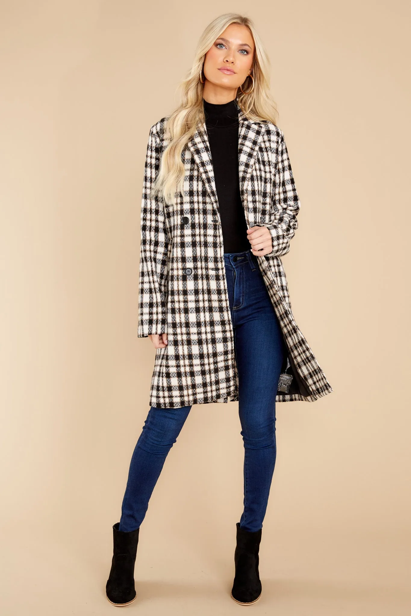 Classically Chic Black And White Plaid Coat