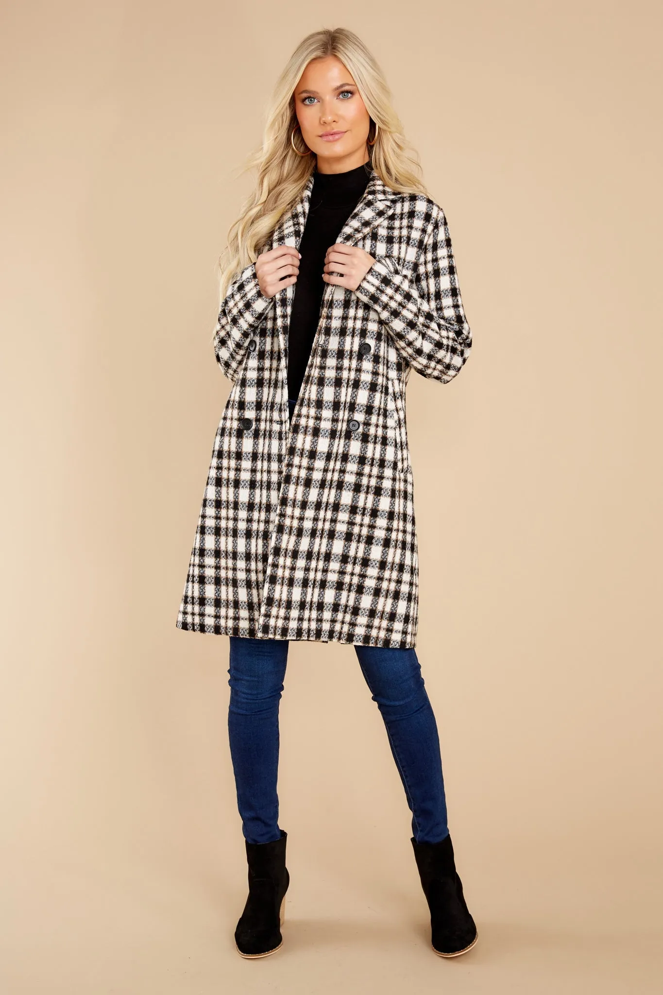 Classically Chic Black And White Plaid Coat