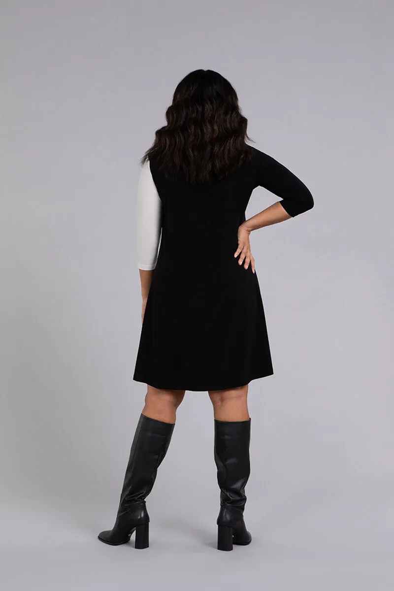 Colour Block Patch Pocket Dress | Black/Ivory