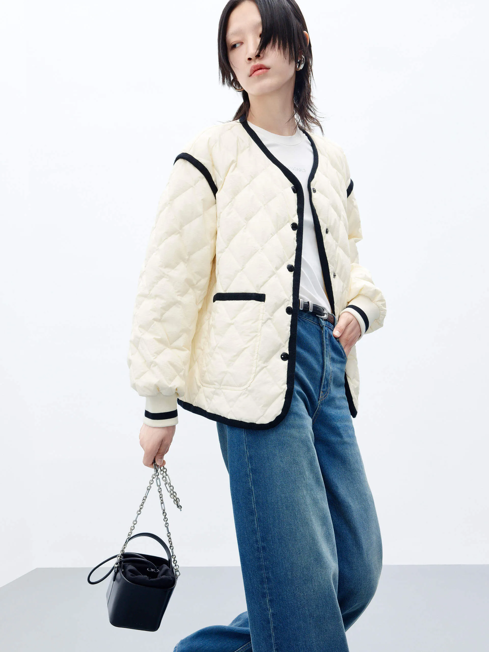 Contrast trim Quilted Shell Jacket