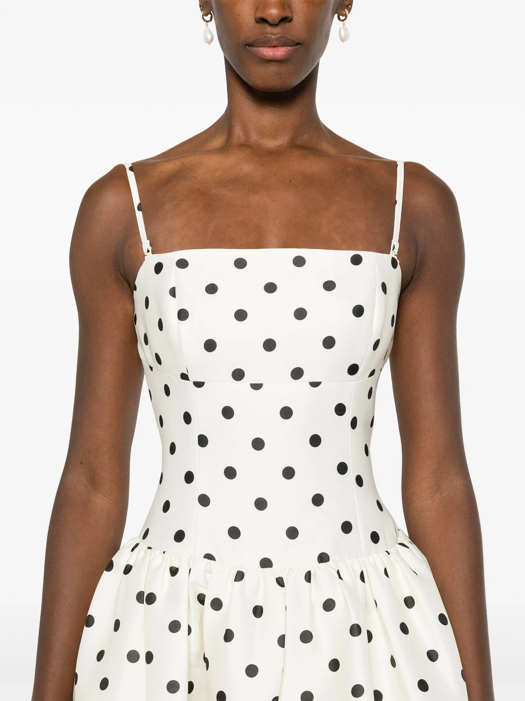 Cream Polka Dot Taffeta Midi Dress