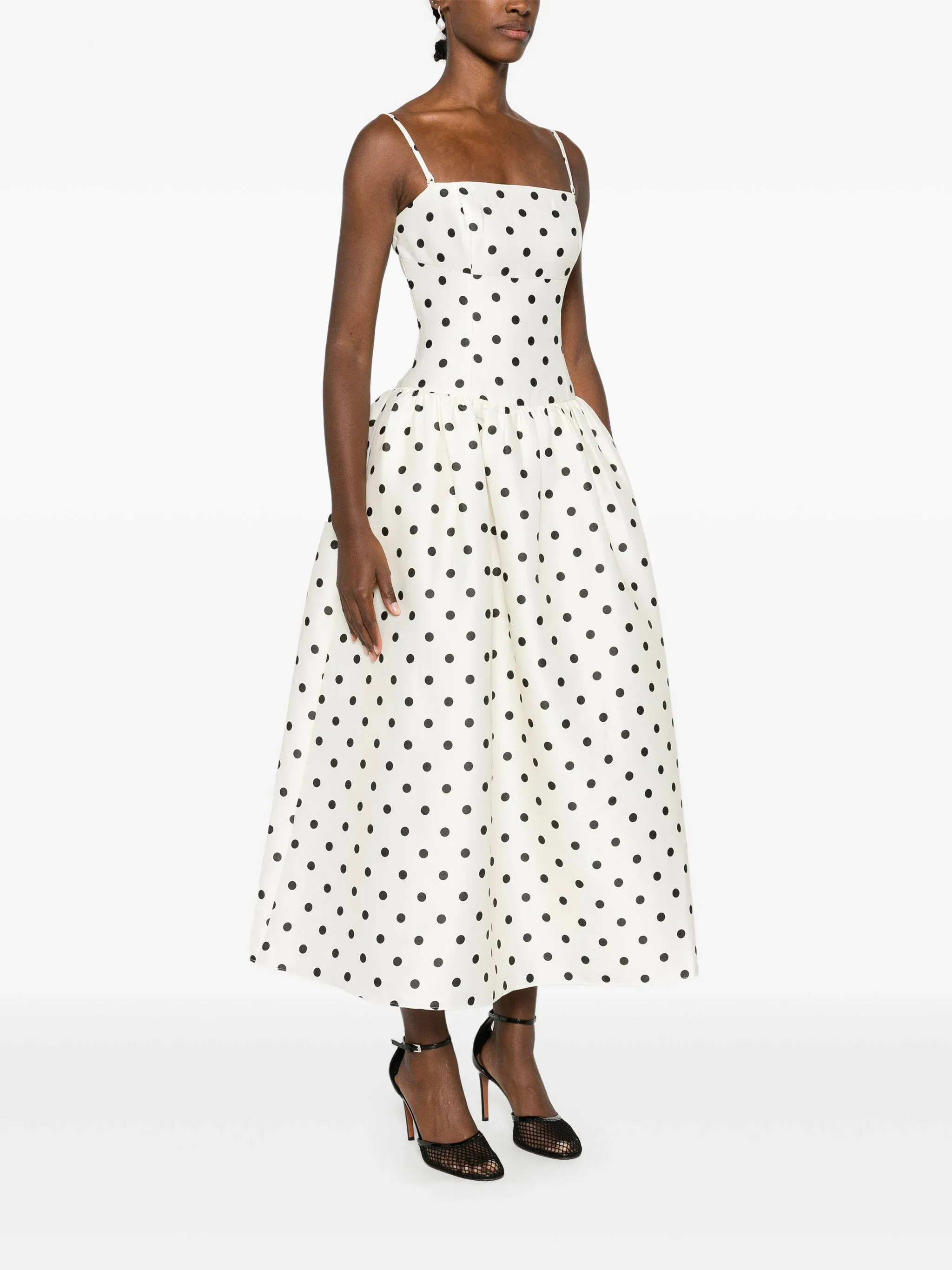 Cream Polka Dot Taffeta Midi Dress