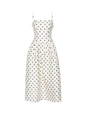 Cream Polka Dot Taffeta Midi Dress