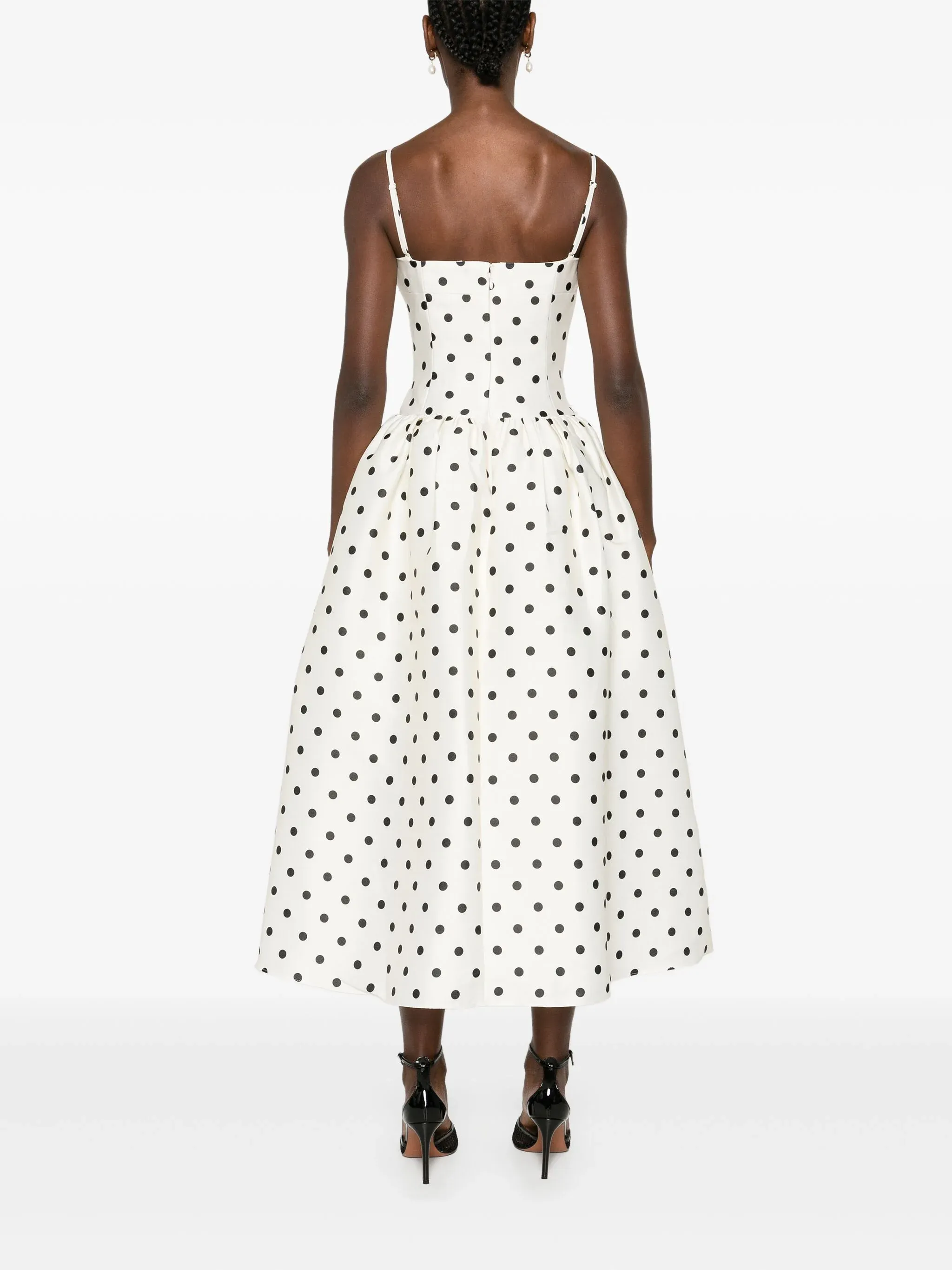 Cream Polka Dot Taffeta Midi Dress