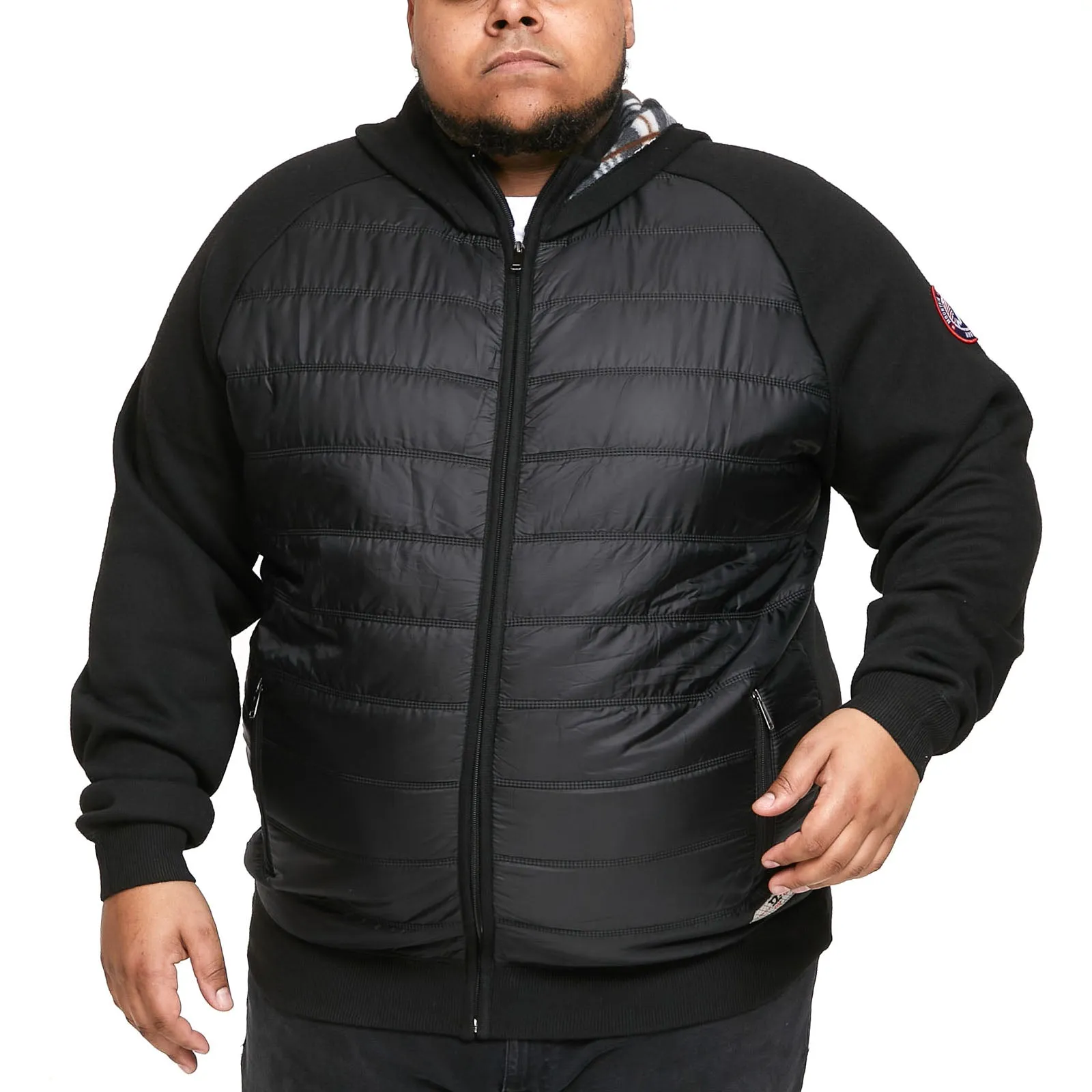 D555 Mens Neo Big & Tall Raglan Fleece Lined Quilted Jacket - Black