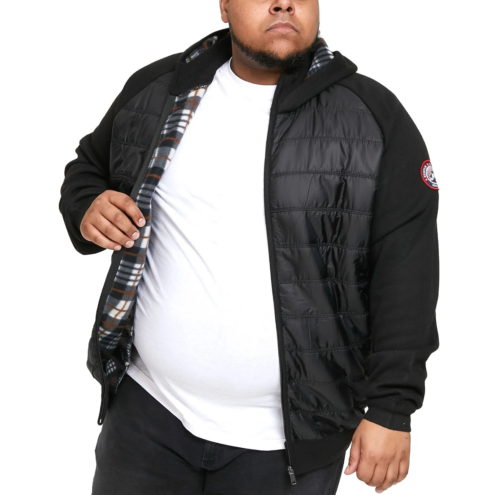 D555 Mens Neo Big & Tall Raglan Fleece Lined Quilted Jacket - Black