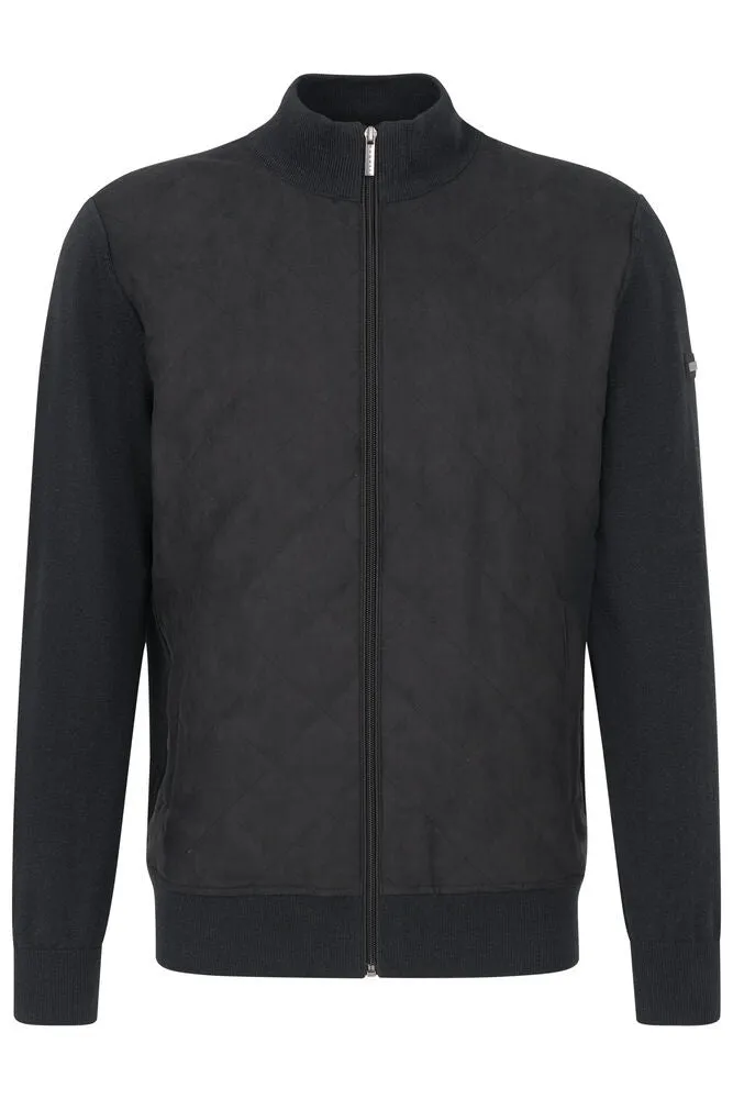 Diamond Quilted Cotton Zip Jacket - Black