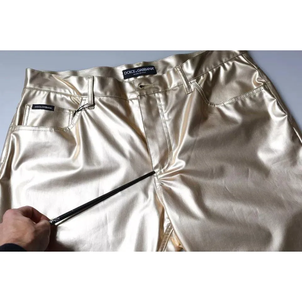 Dolce & Gabbana Metallic Gold Polyester Tapered Pants